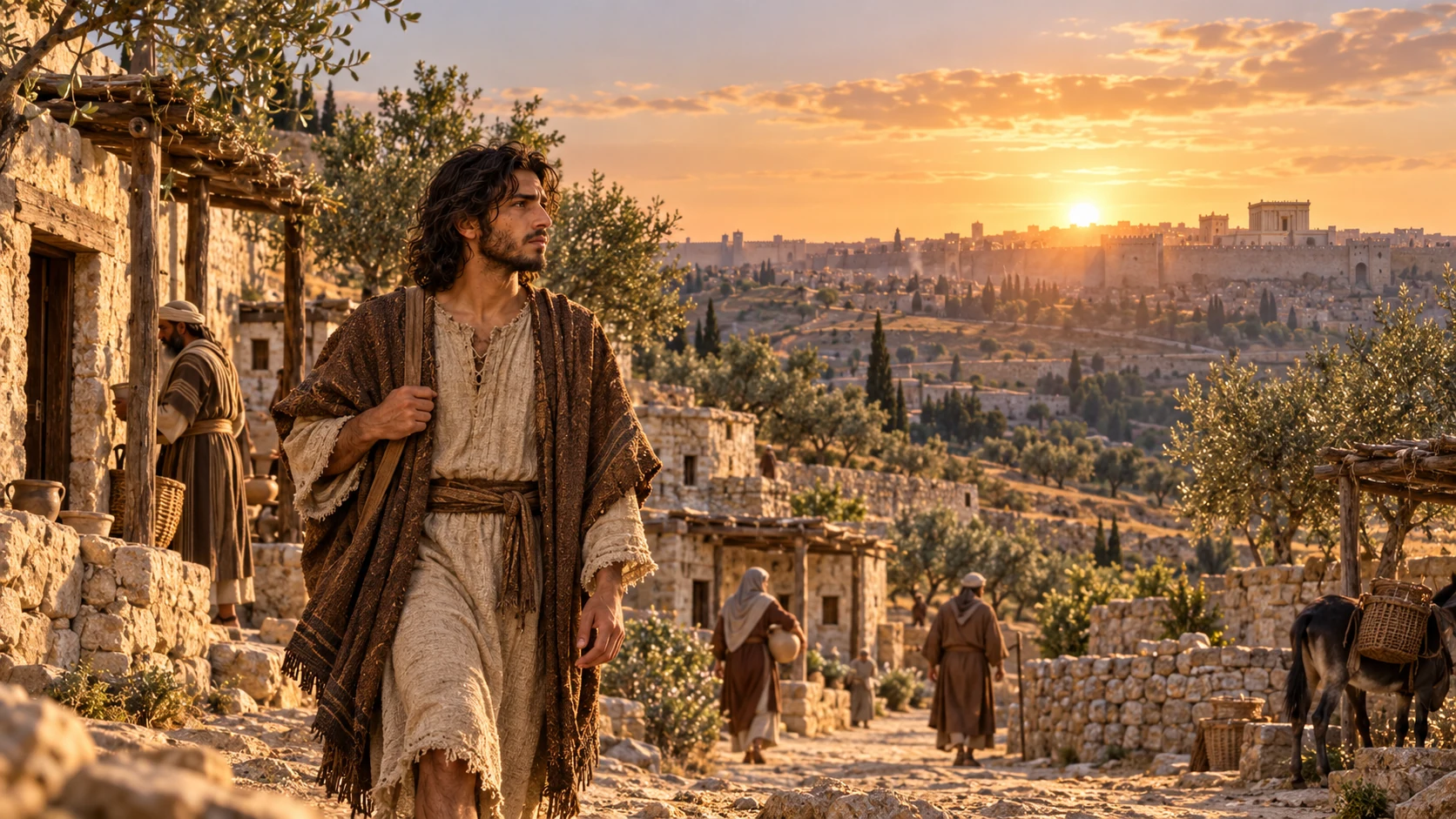 Jeremiah walks through the priestly village of Anathoth at dawn, looking toward Jerusalem.