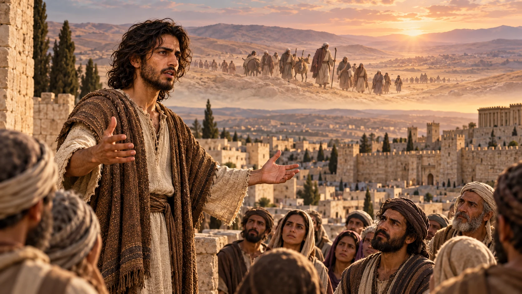 Jeremiah addresses Jerusalem as a memory of Israel’s wilderness journey appears across the distant landscape.