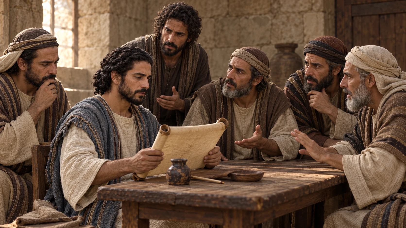 Baruch reads to worried officials in a plain chamber.