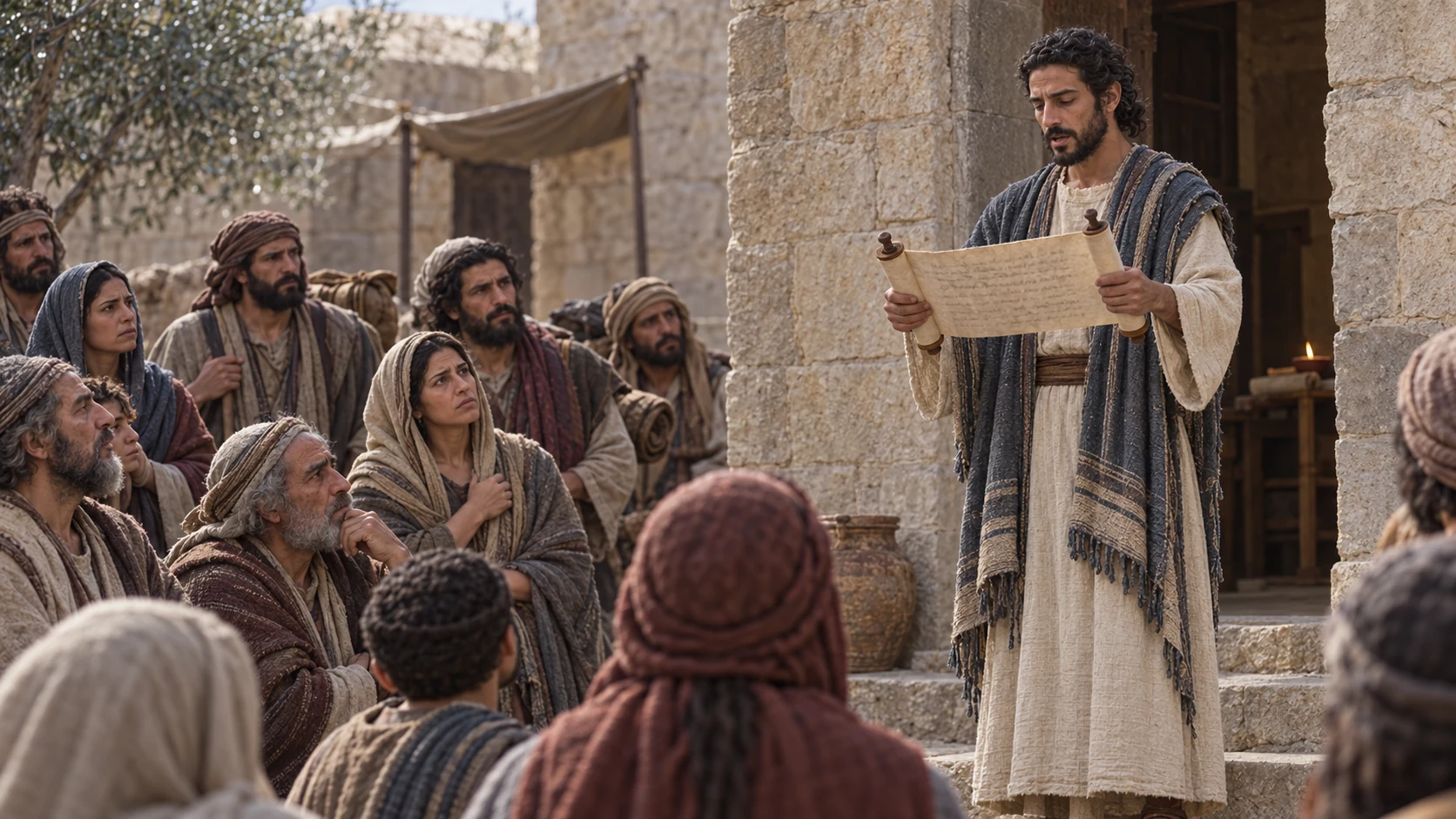 Baruch reads from a temple side chamber threshold.