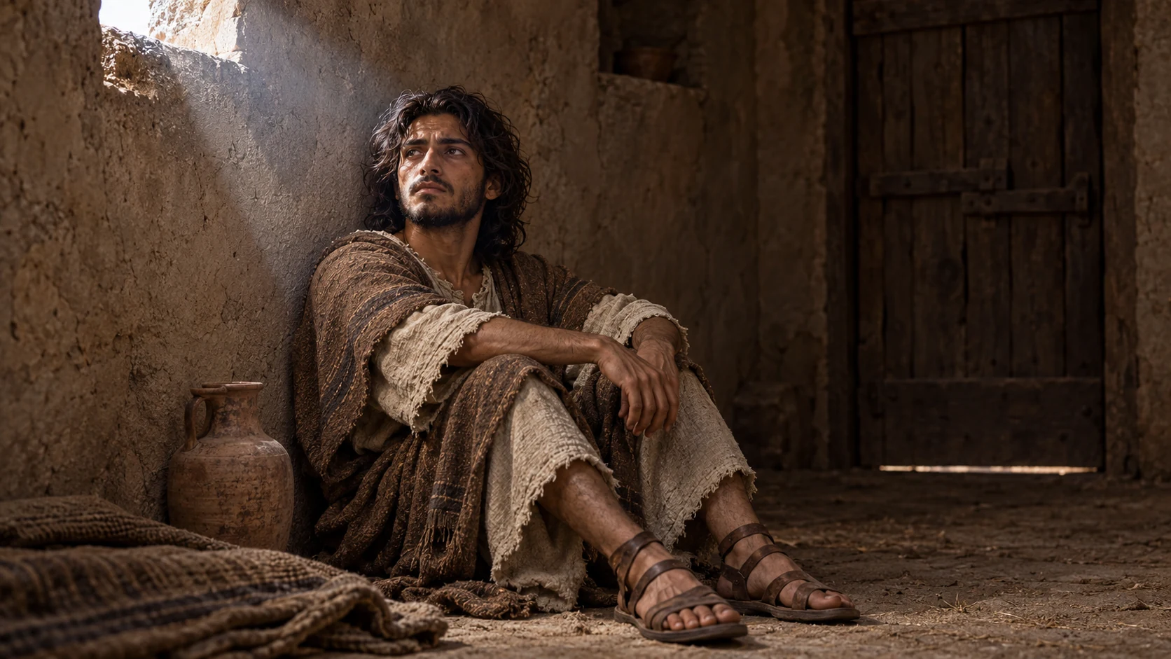 Jeremiah sits alone in a dim converted cell.