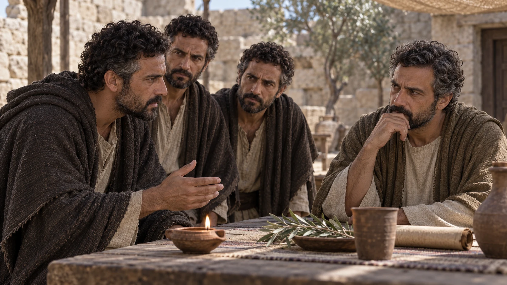 Johanan and other captains speak to a skeptical Gedaliah.