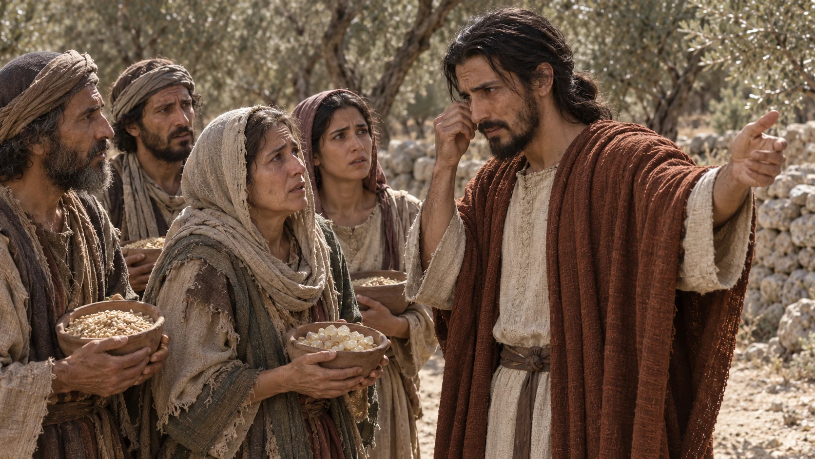 Pilgrims with offerings hesitate before Ishmael’s invitation.