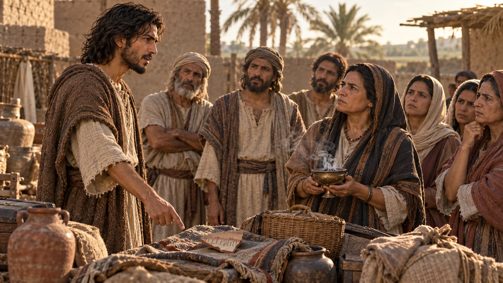 Jeremiah points to a broken tile from Judah as he answers the assembly.