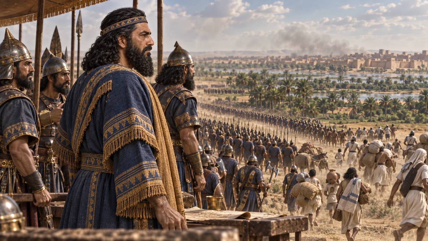 Nebuchadnezzar surveys the approach to an Egyptian city.