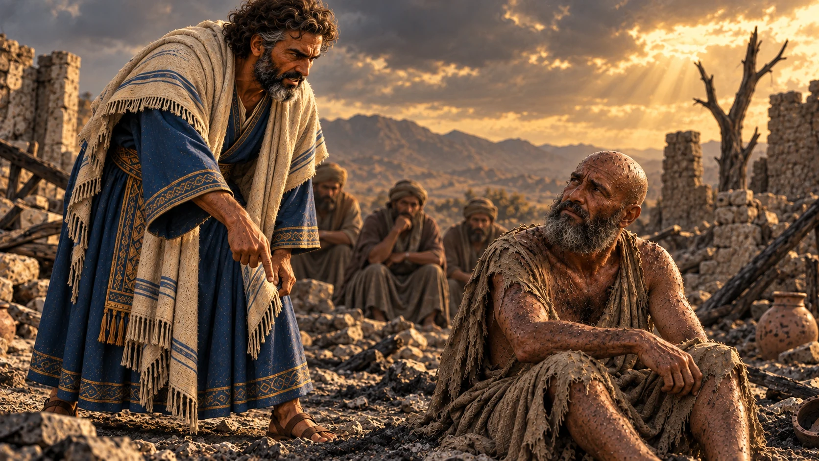 Bildad challenges Job while Job listens amid the ashes.
