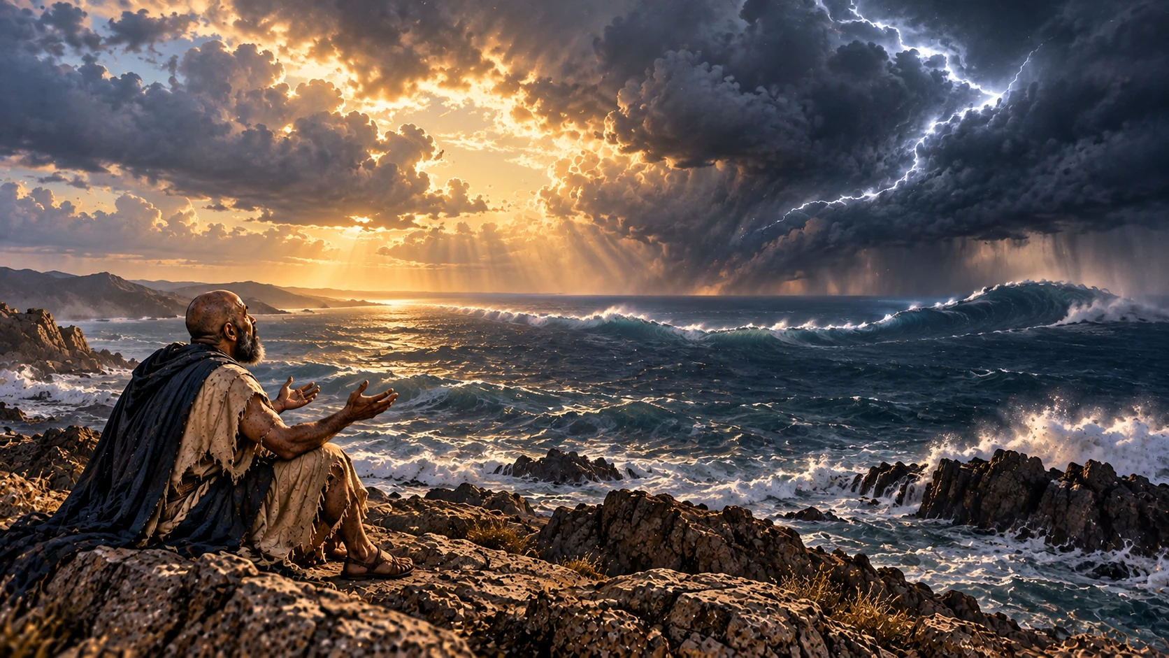Job speaks as a storm clears over the restless sea.