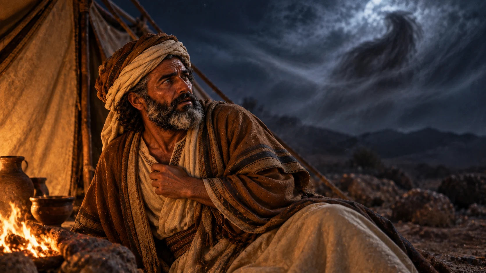 Eliphaz is startled by an indistinct form at night near his tent.