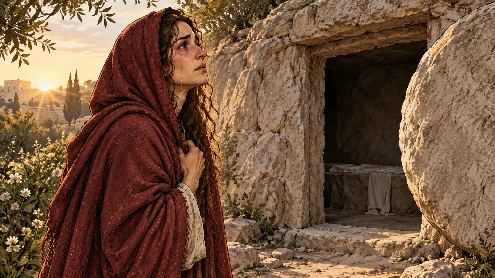Mary Weeps Outside.
