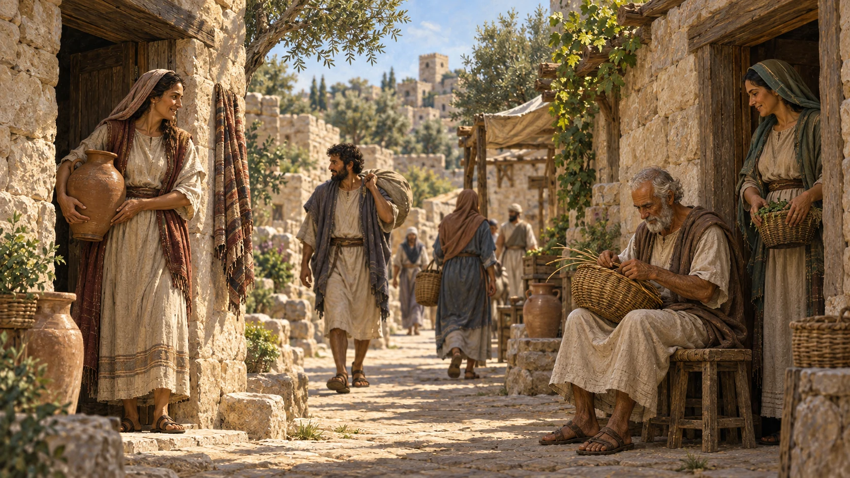Residents go about daily life in Gezer.