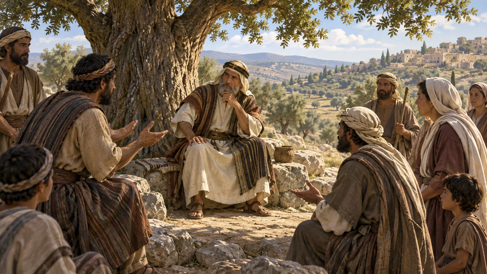 Tola listens as families bring a dispute beneath an oak in Ephraim.