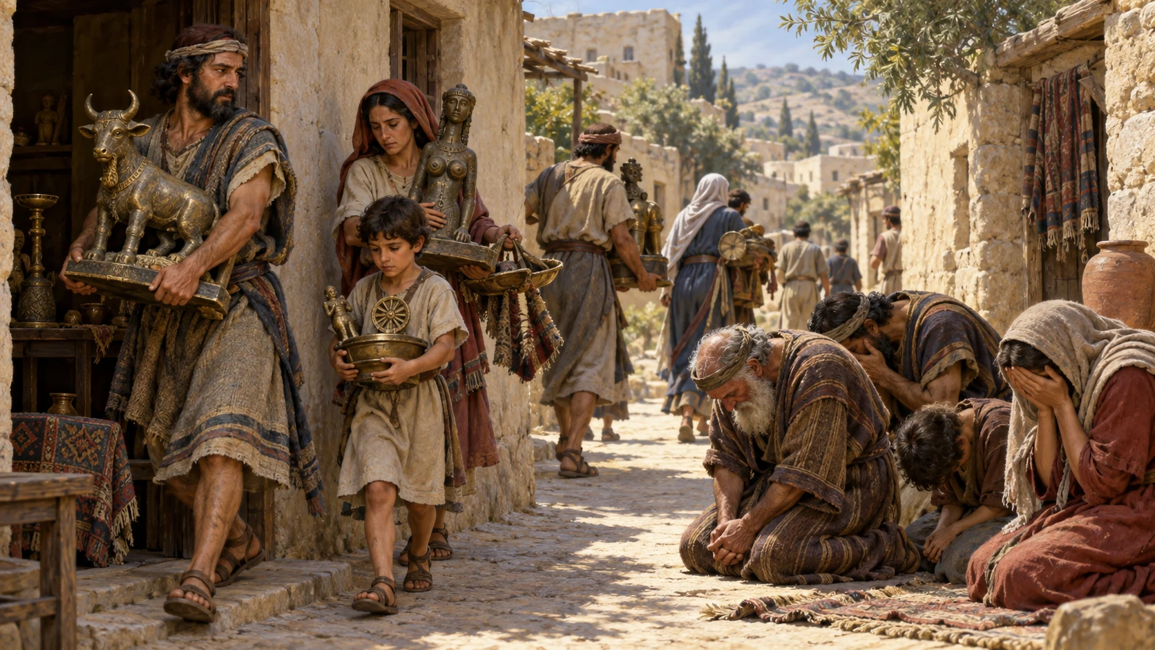 Families put away foreign religious objects and bow in repentance.