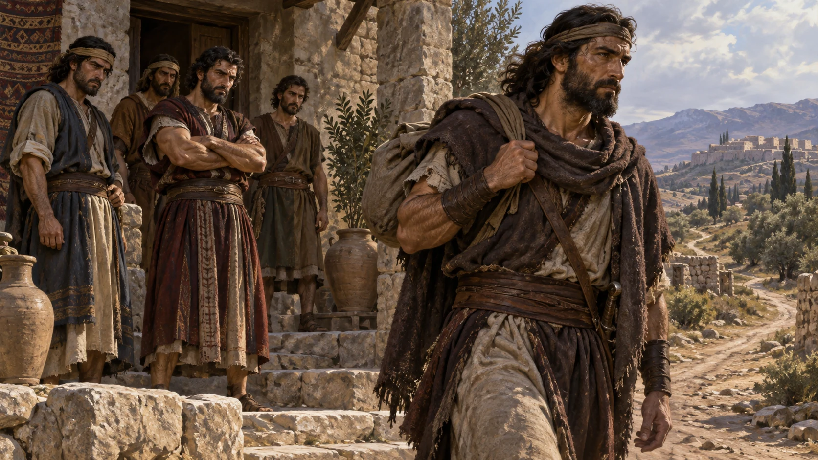 Jephthah leaves his family home after his brothers reject him.