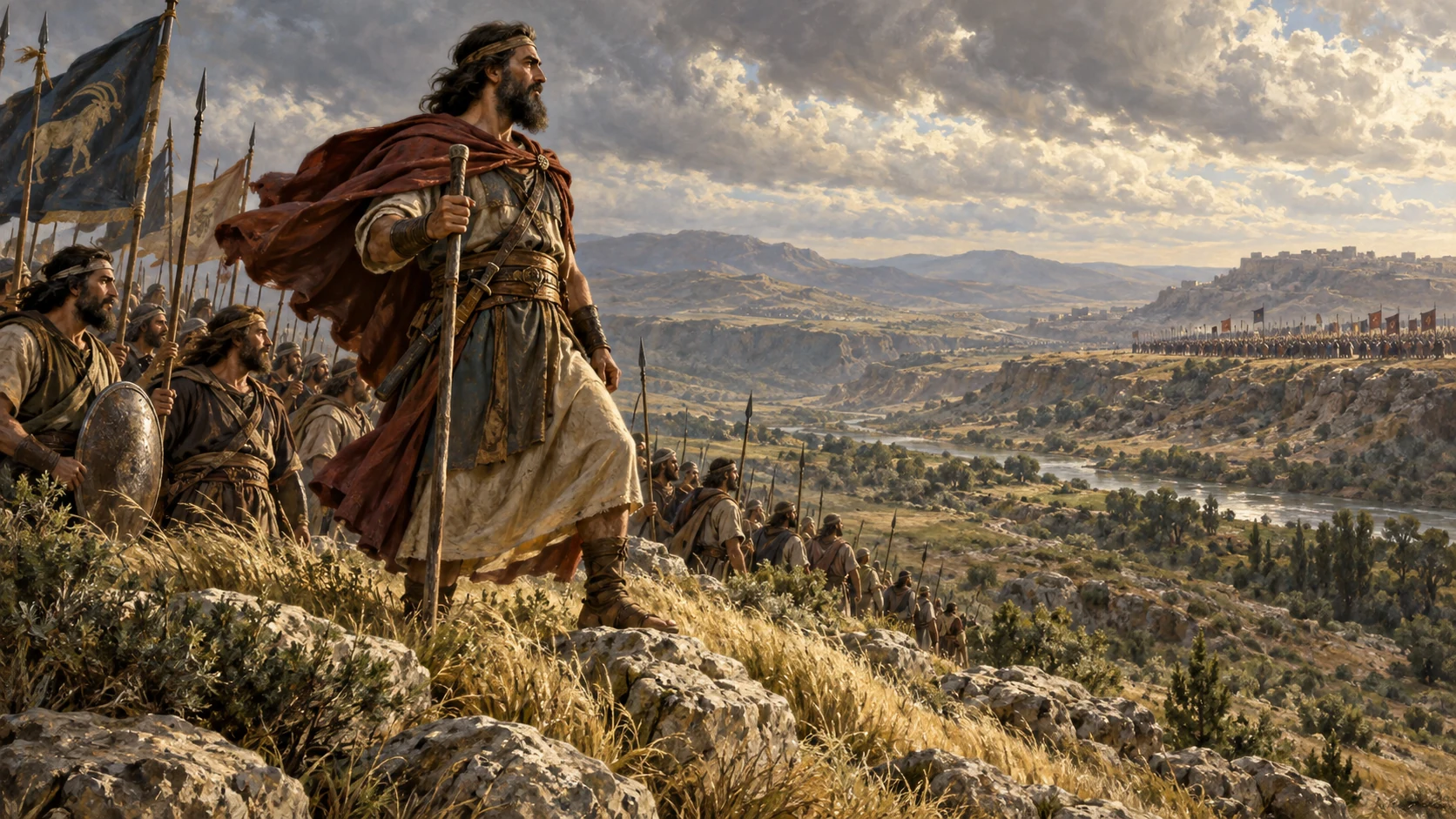 Jephthah leads Gilead toward Ammon after making his vow.