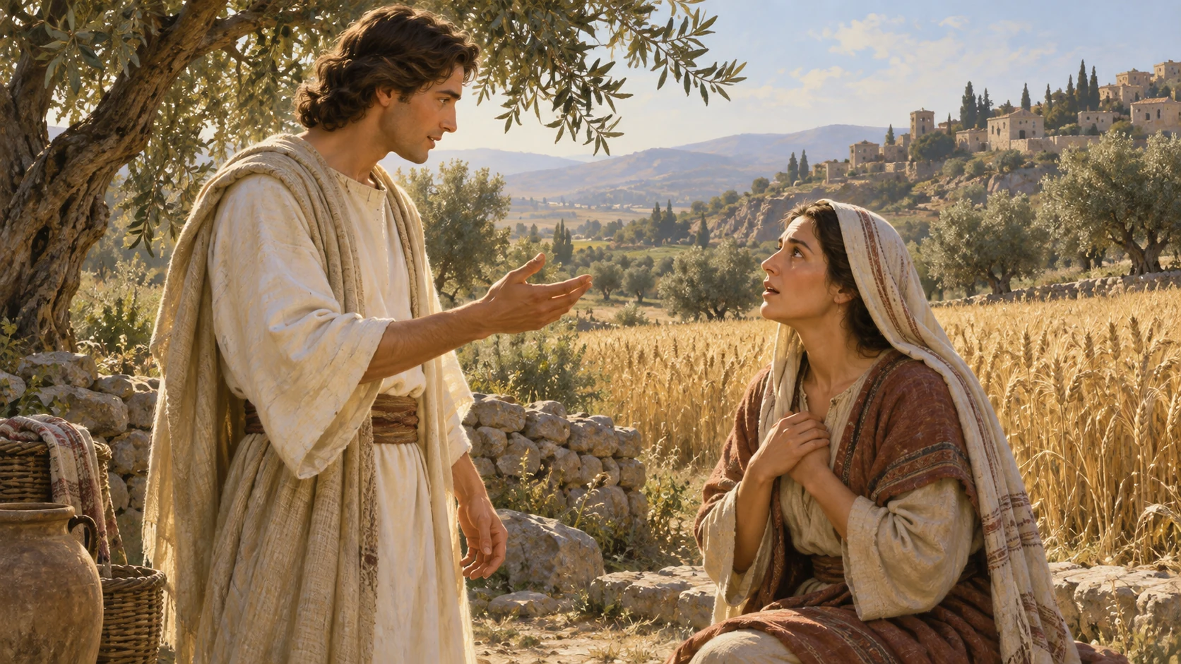 The messenger of the Lord speaks to Manoah’s wife beside a vineyard in the hills of Zorah.