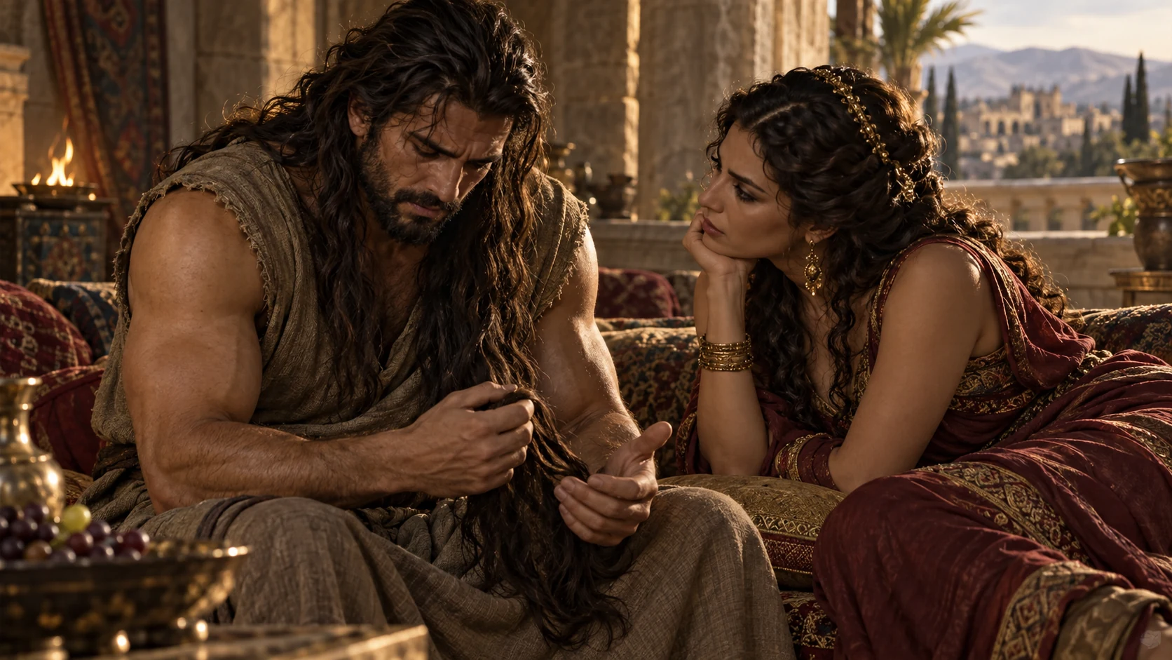 Samson confides the secret of his hair.