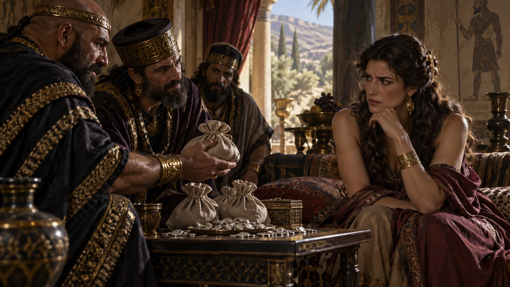 Philistine rulers offer Delilah silver. in a decisive moment.