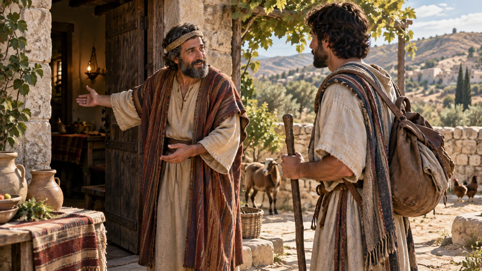 Micah welcomes the young Levite traveler.