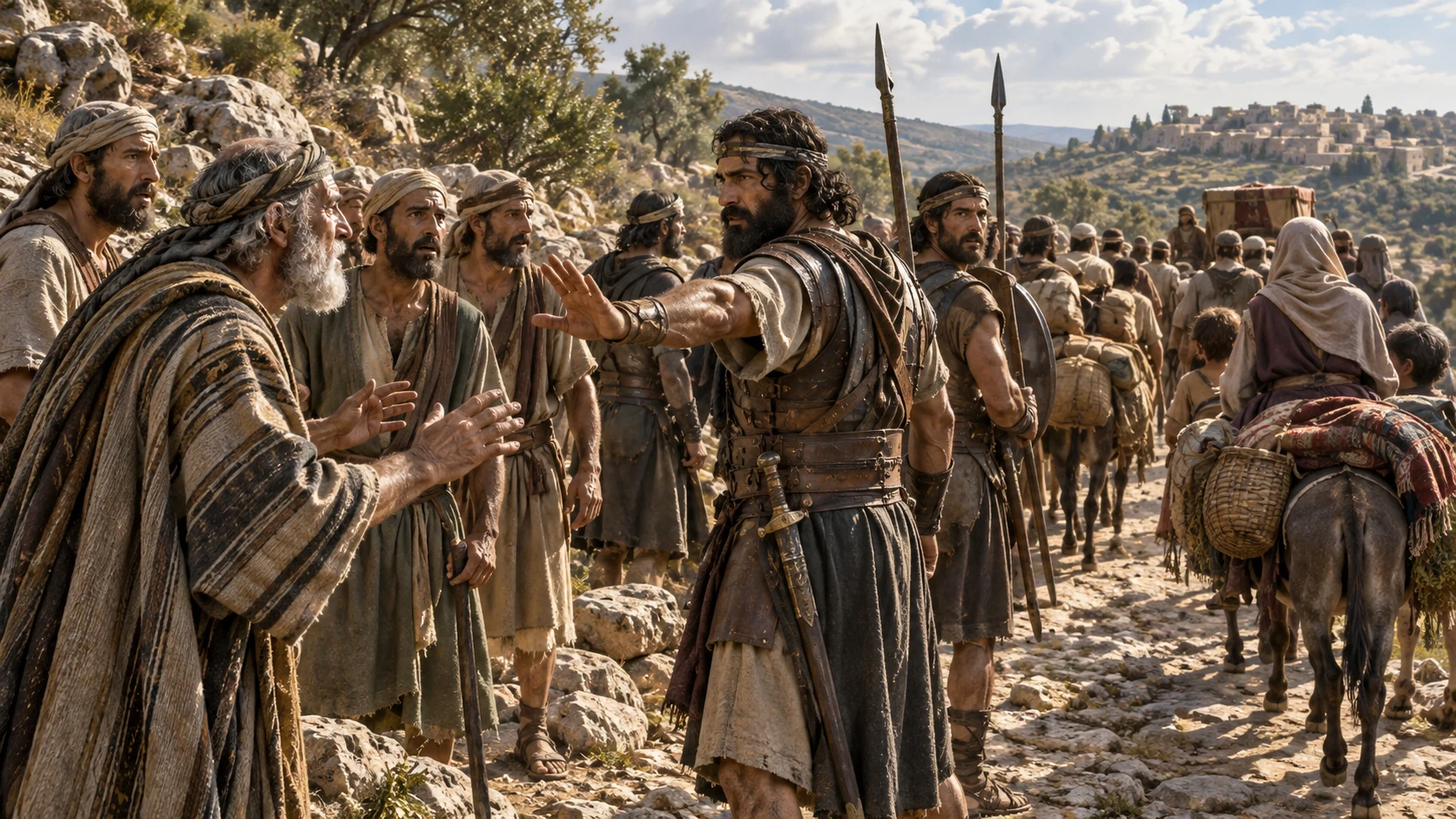 Micah confronts the departing Danite column.