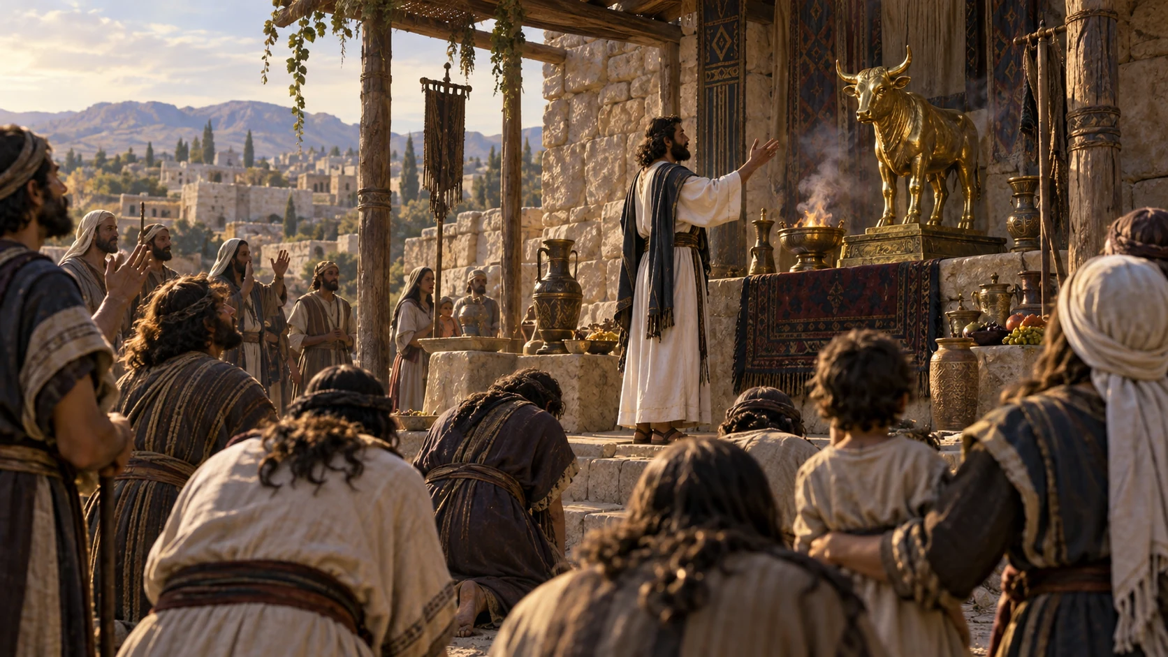 Jonathan leads worship at the installed shrine.