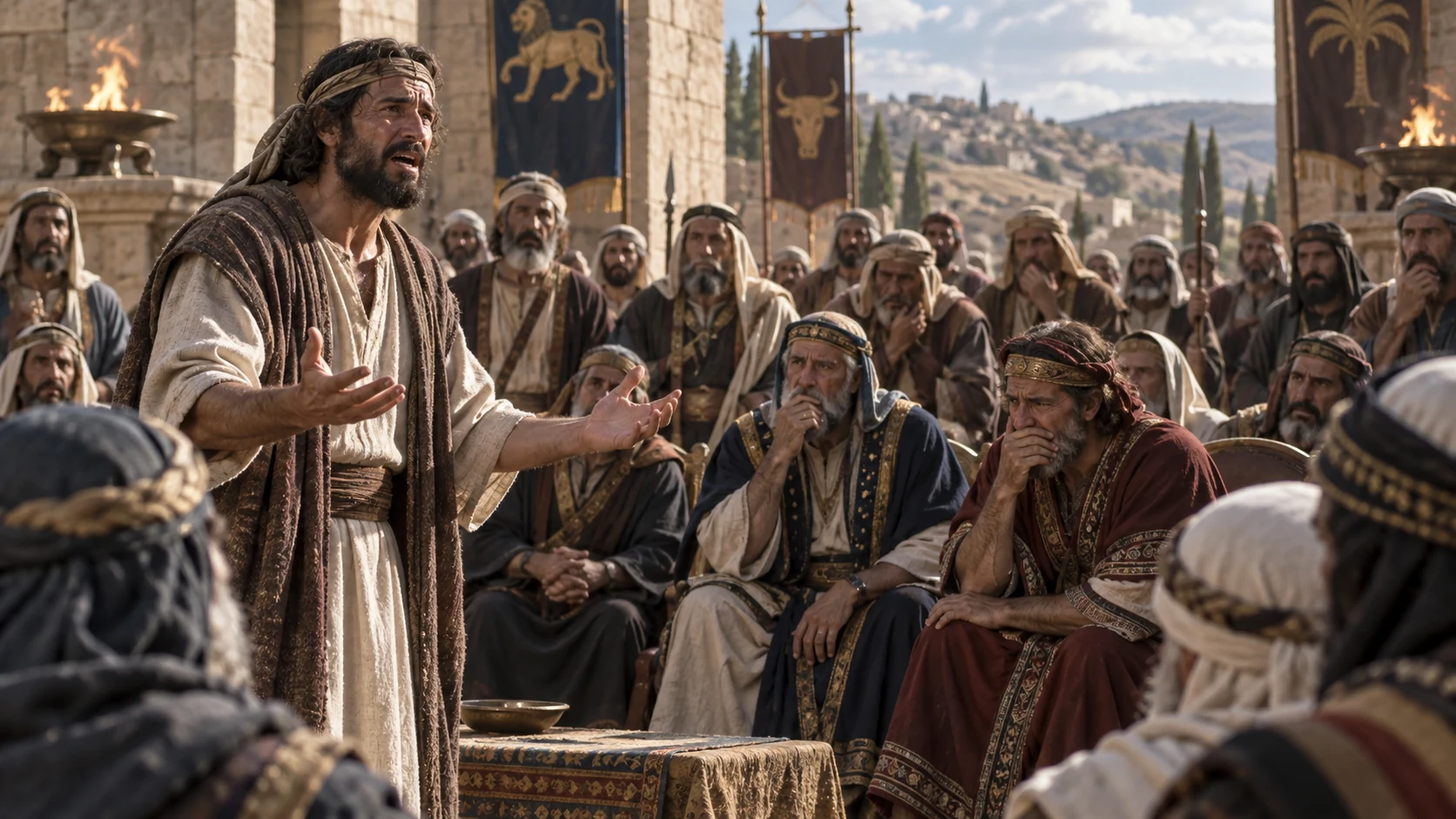 The Levite gives anguished testimony. in a decisive moment.
