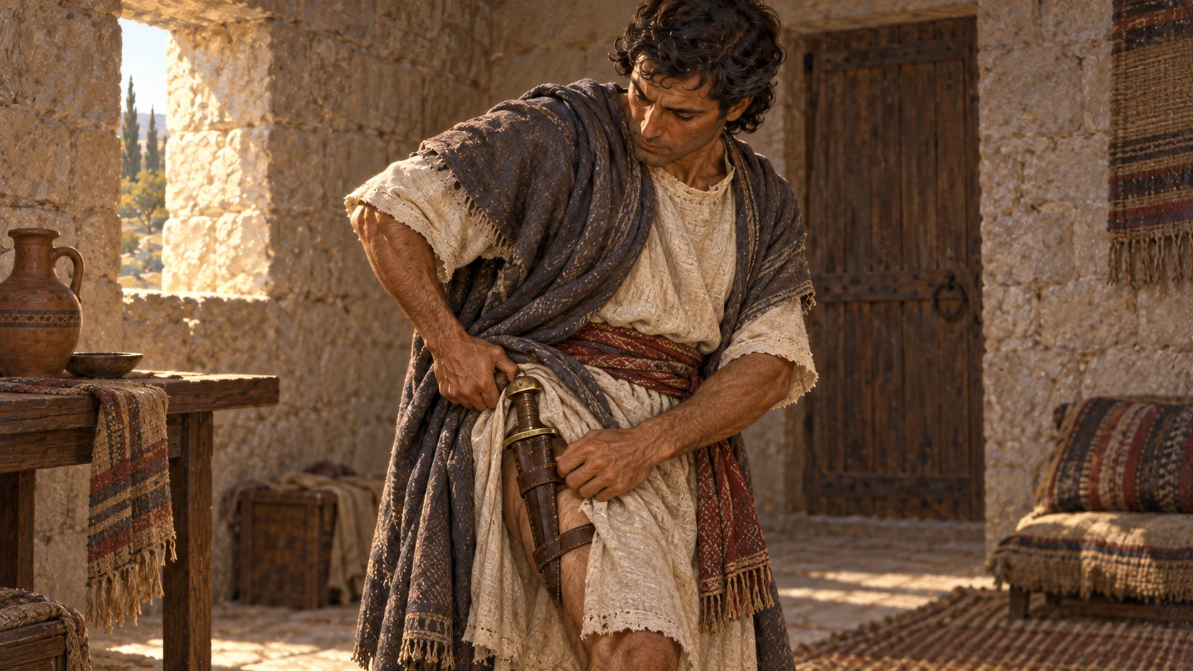 A sword beneath his clothes