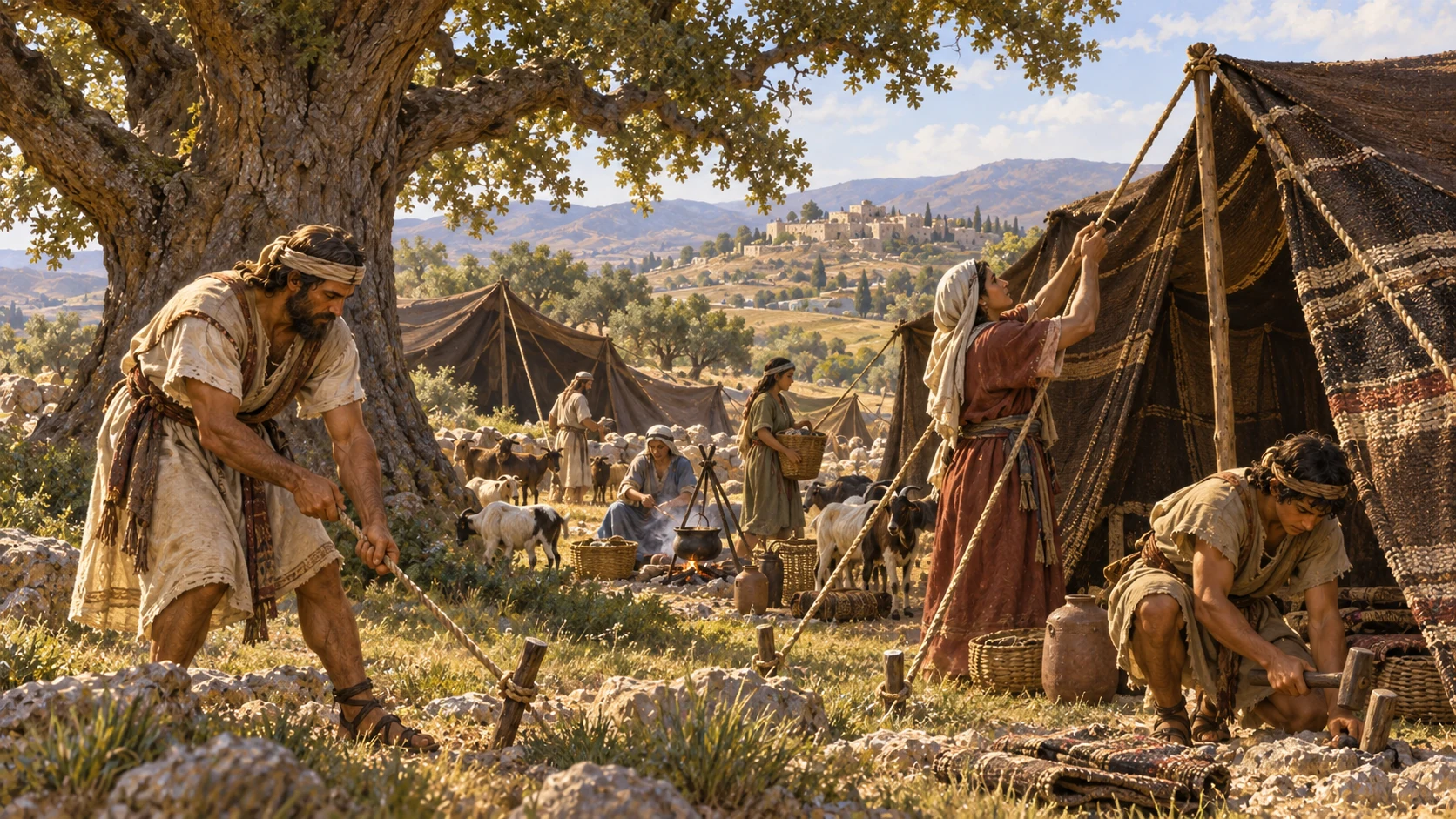 Heber pitches his tent