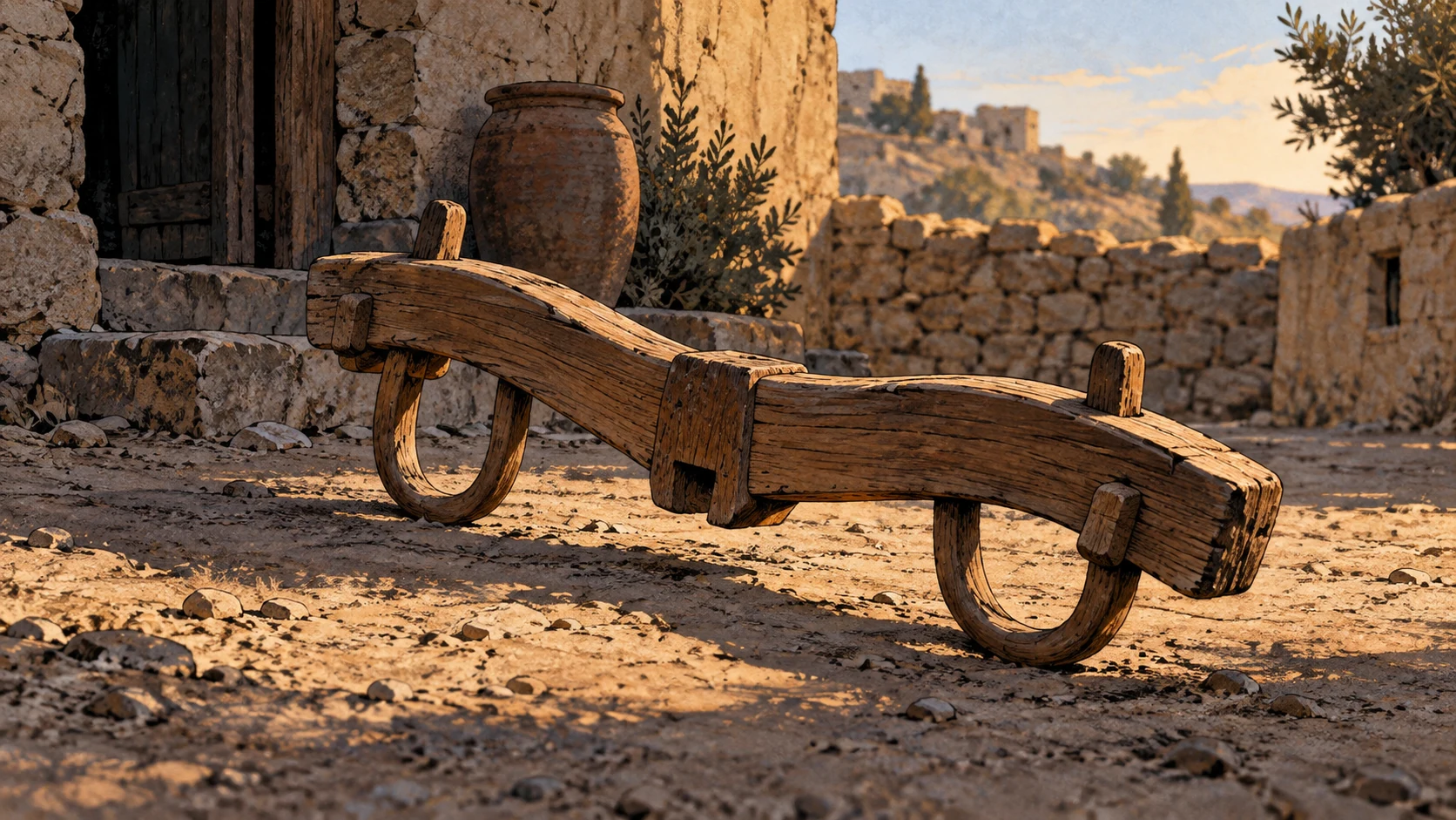 Poetic visual interpretation: Unworn wooden yoke against earth, lighter side angle distinct from chapter 1, no child labor depicted.