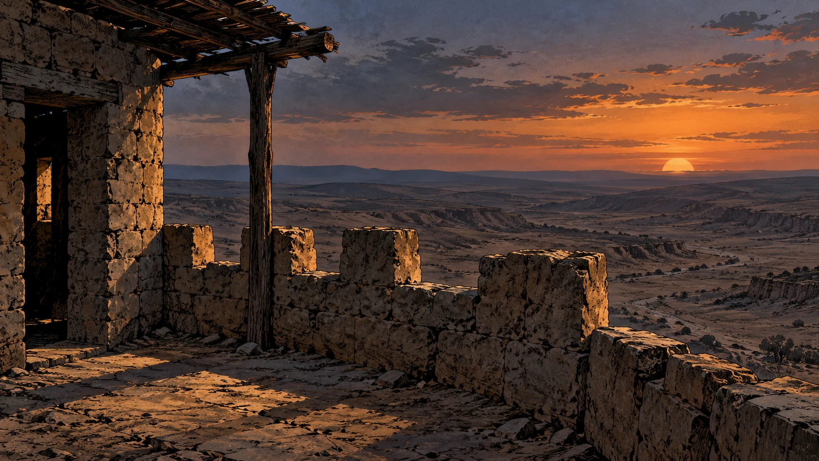 Poetic visual interpretation: An empty watchpoint overlooking a distant barren horizon, no rescuing nation depicted.
