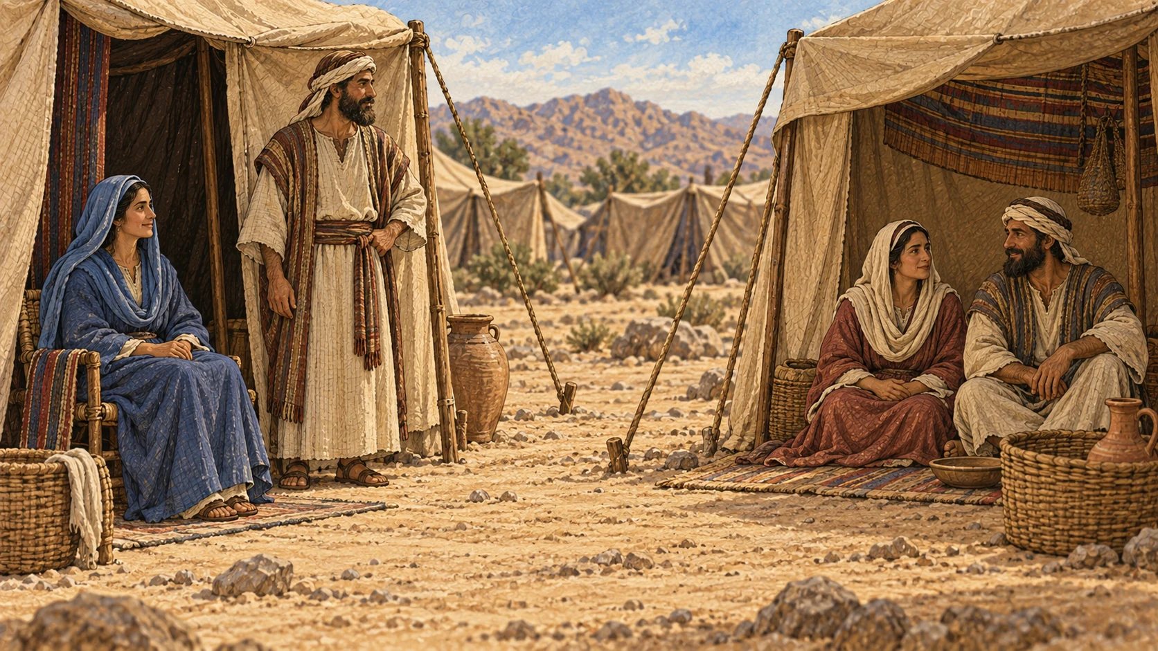 Two neighboring households remain within their own spaces. The accompanying verses prohibit approaching a woman during menstrual uncleanness and relations with a neighbor's wife.