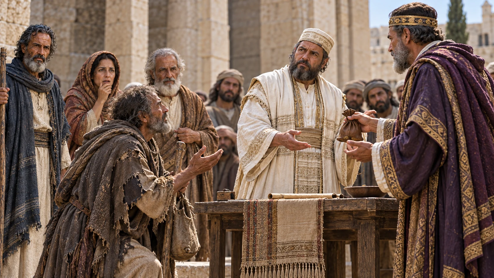 A priest favors a wealthy petitioner over a poorer Judean.