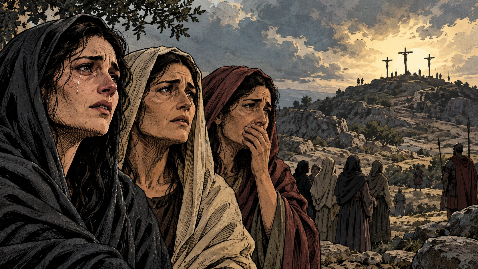 The Women Watch from a Distance.