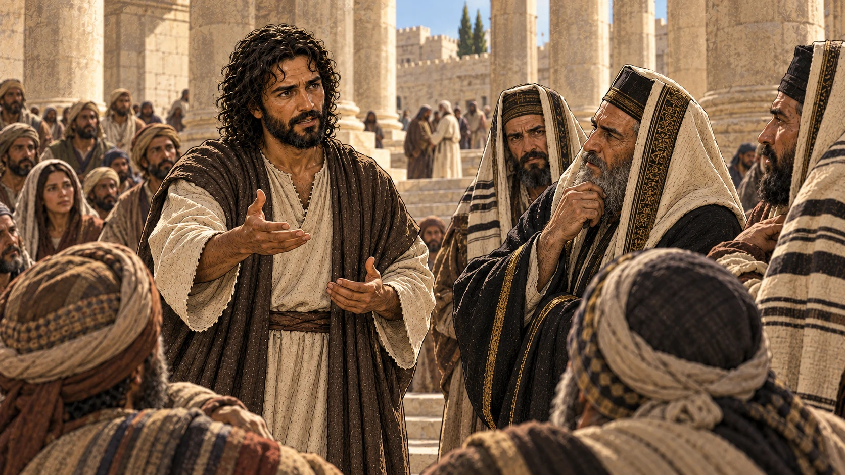 Jesus faces the leaders and describes the gap between their outward appearance and inward conduct.