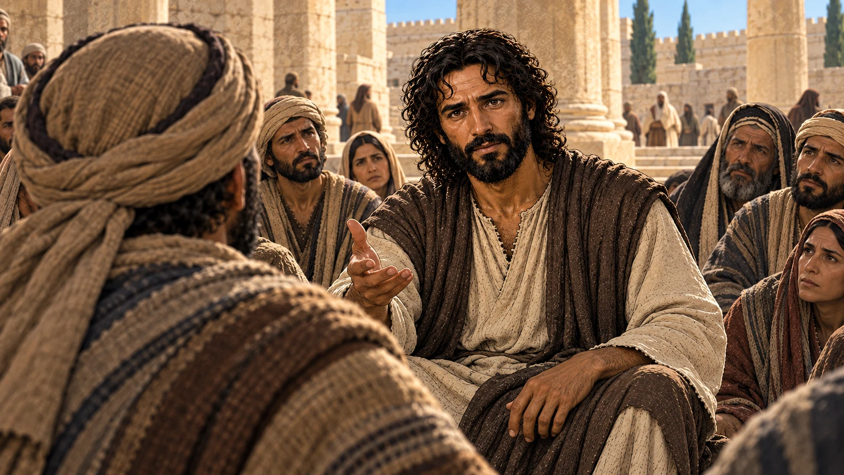 Jesus concludes his warning to Jerusalem with the words of a future welcome, while the present crowd listens.
