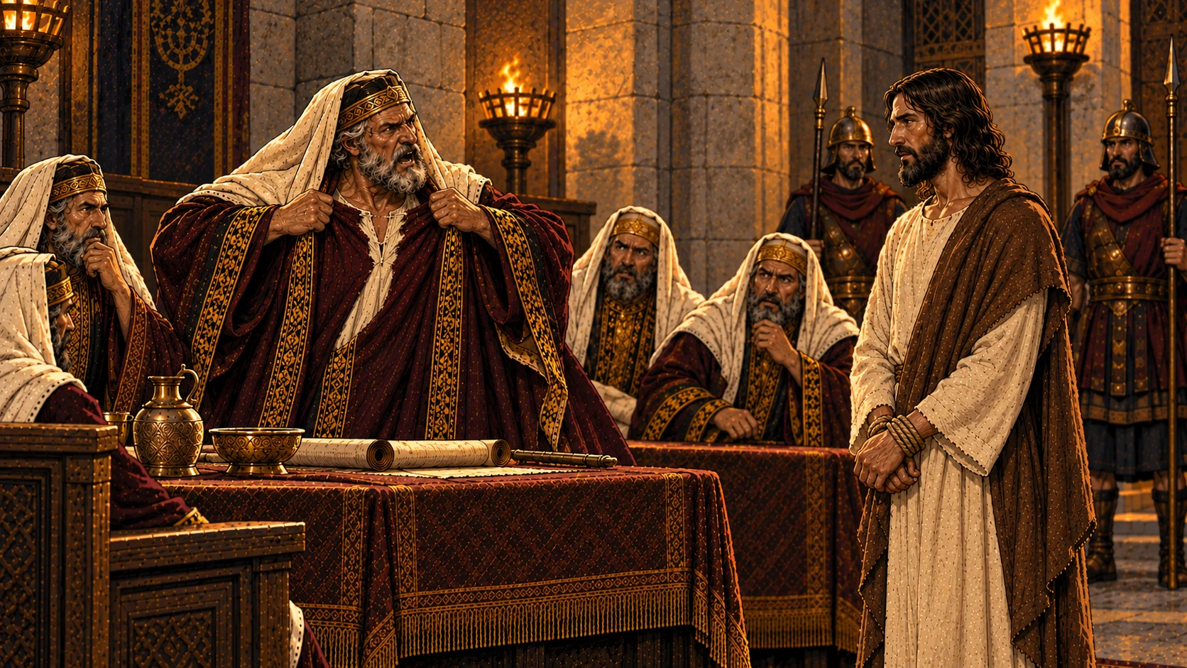 Caiaphas Tears His Robe.