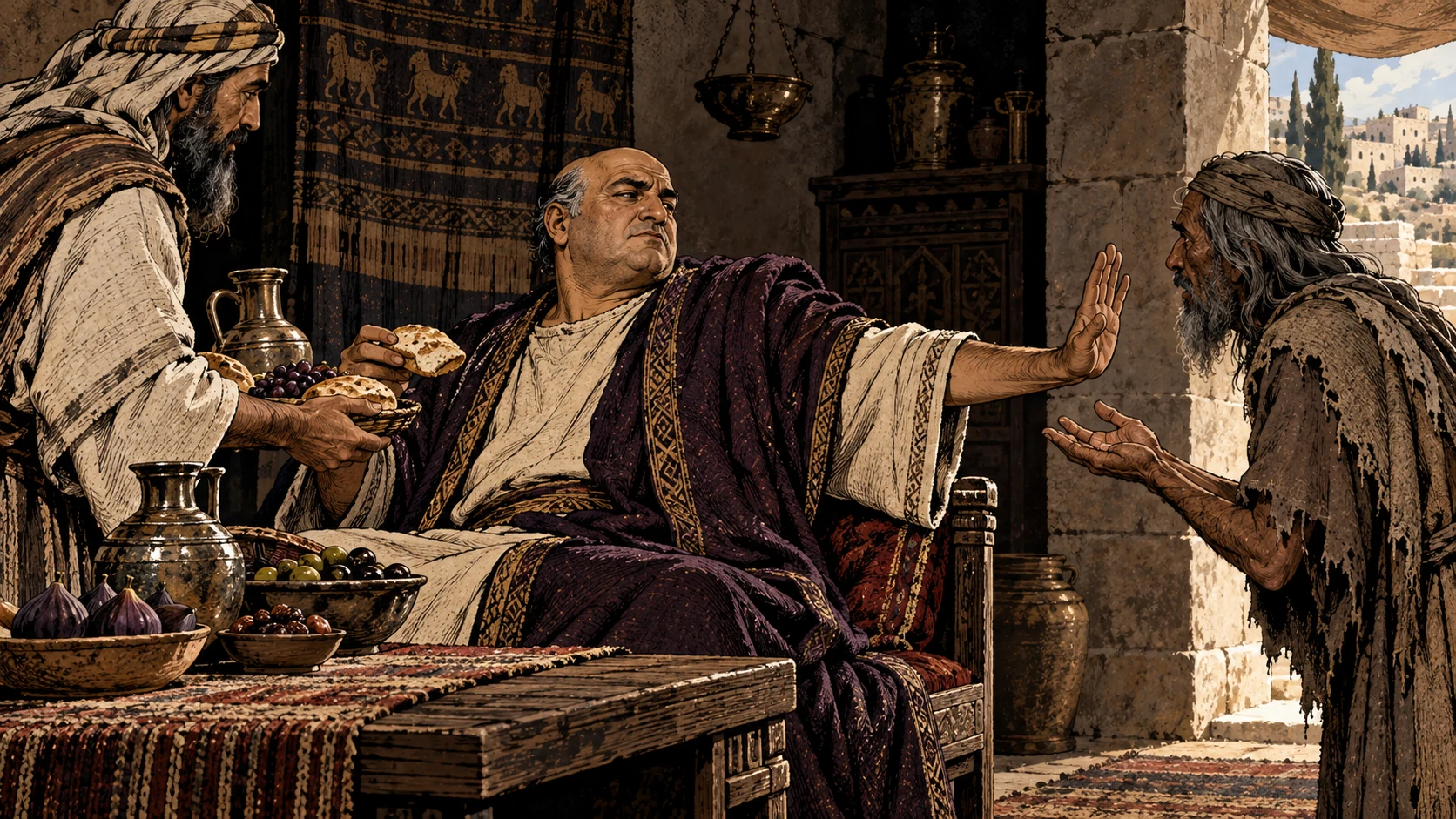 A false prophet receives food while barring an empty-handed person.