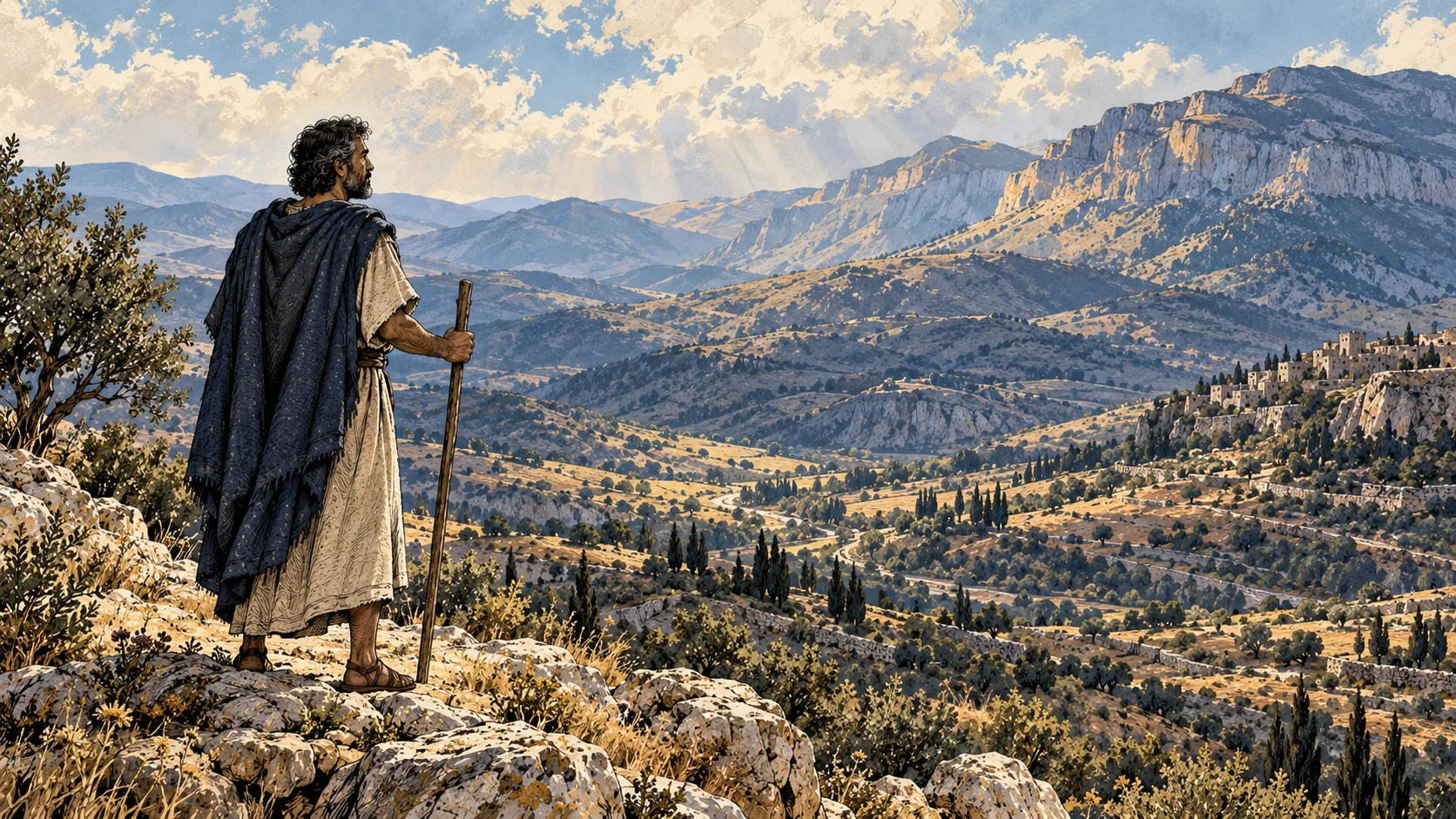 Micah stands before a wide range of mountains.