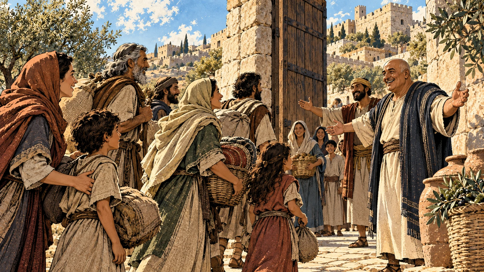 A household receives a warm welcome at an open gate.