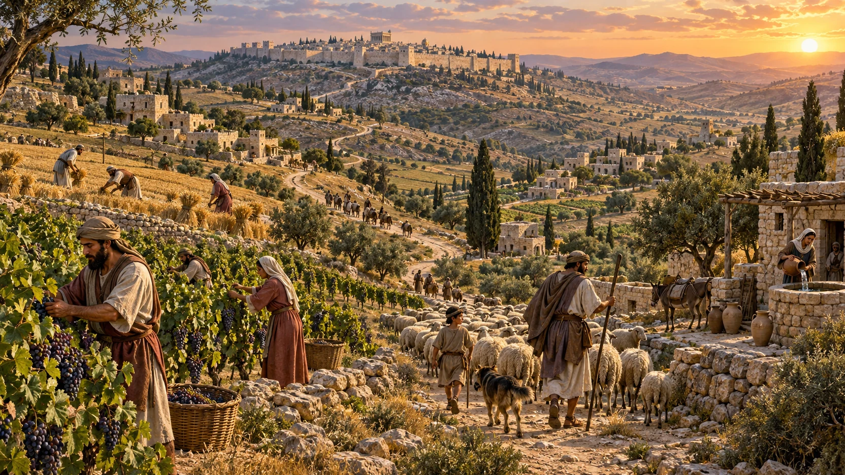 Farming and shepherding families inhabit connected Judean villages with Jerusalem on the distant ridge.