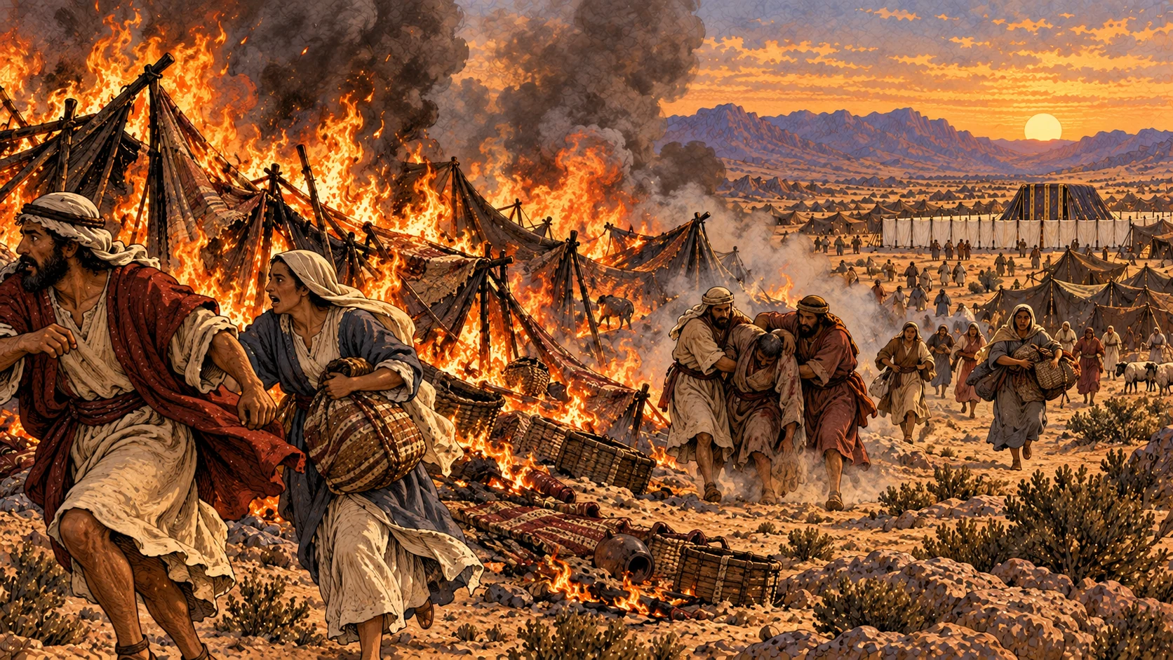 Fire at the edge of the camp