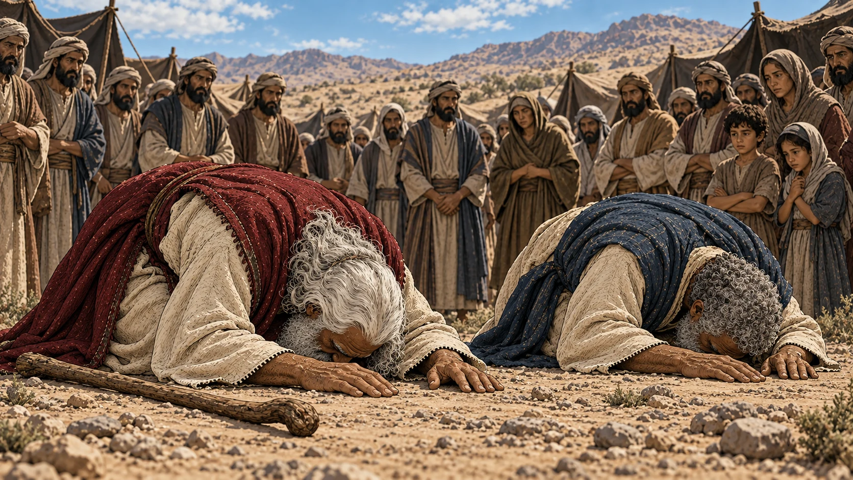 Moses and Aaron fall facedown