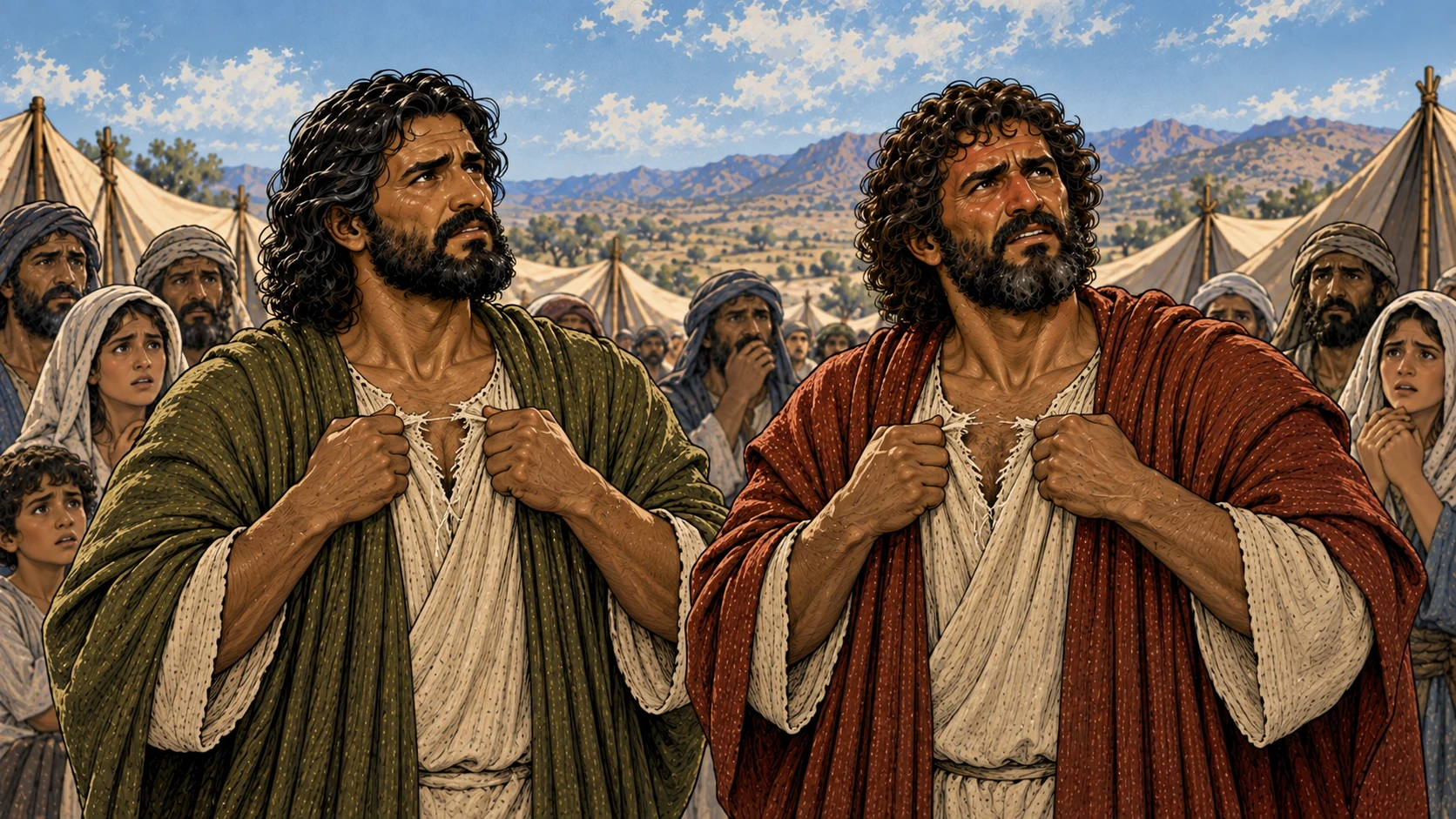 Joshua and Caleb tear their clothes