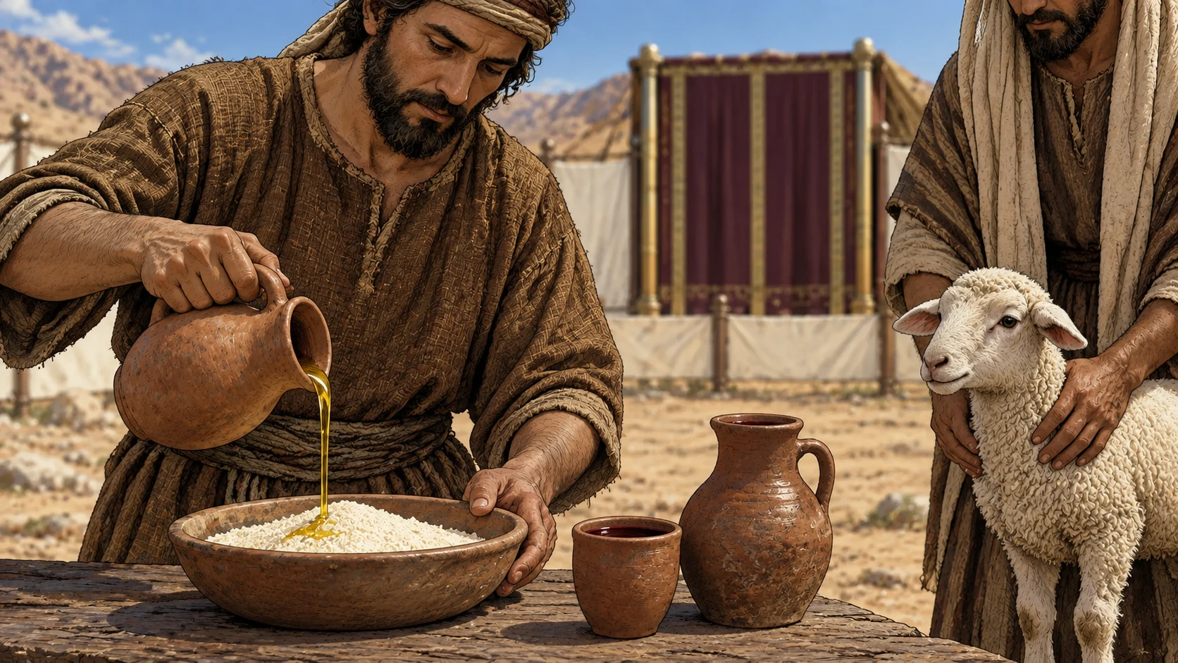 Grain, oil and wine for a lamb