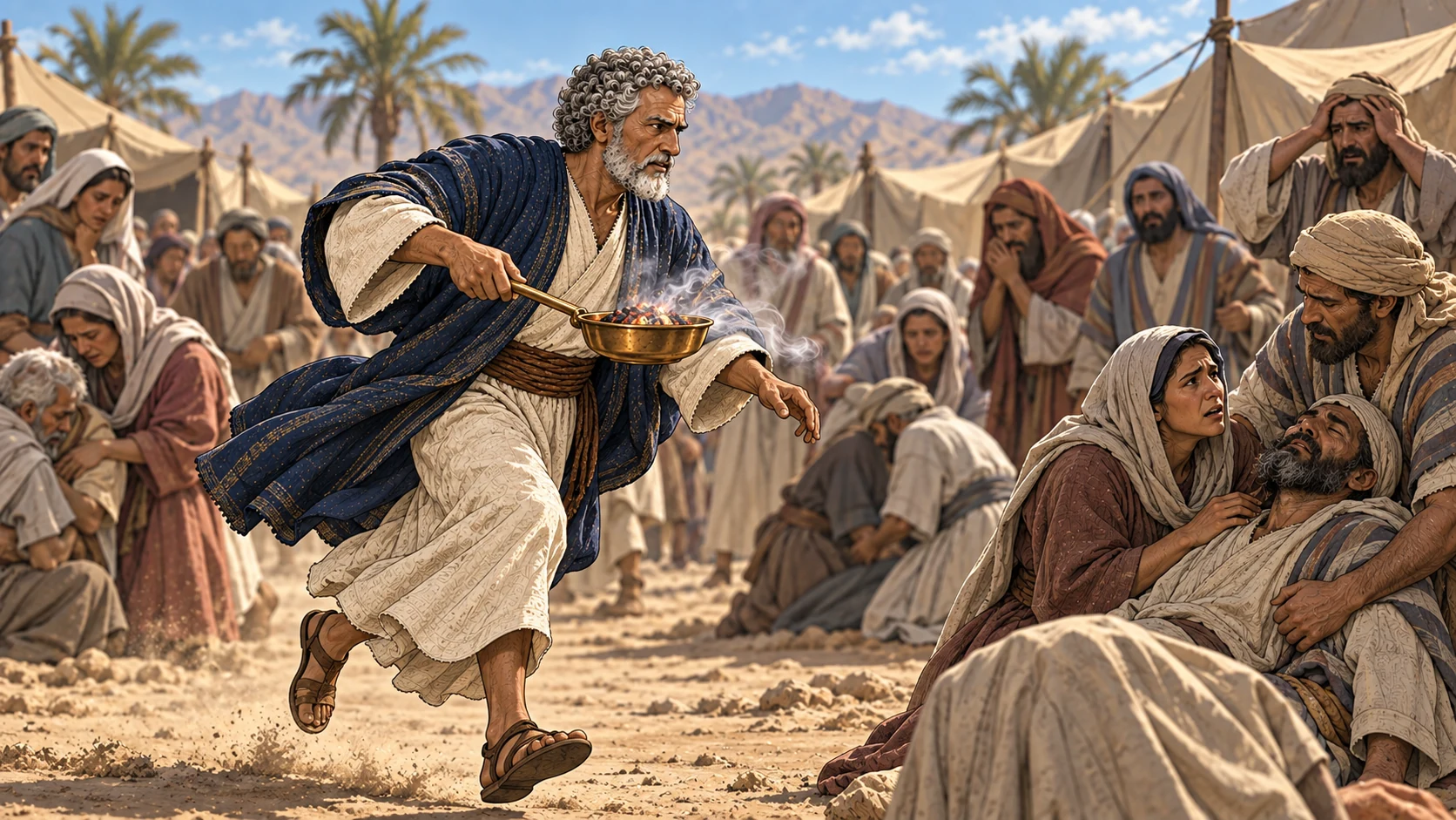 Aaron runs among the people