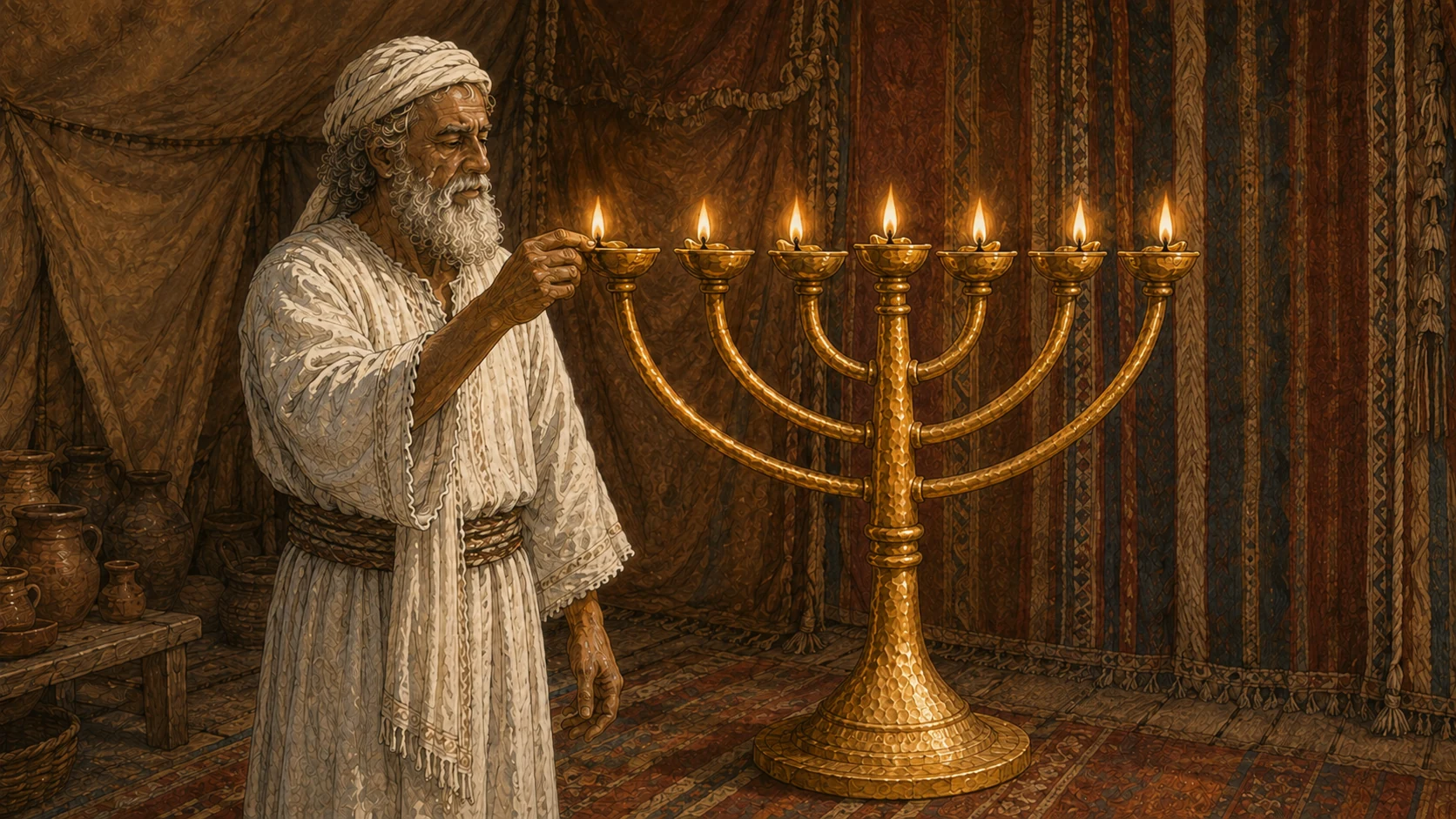 Seven lamps give light