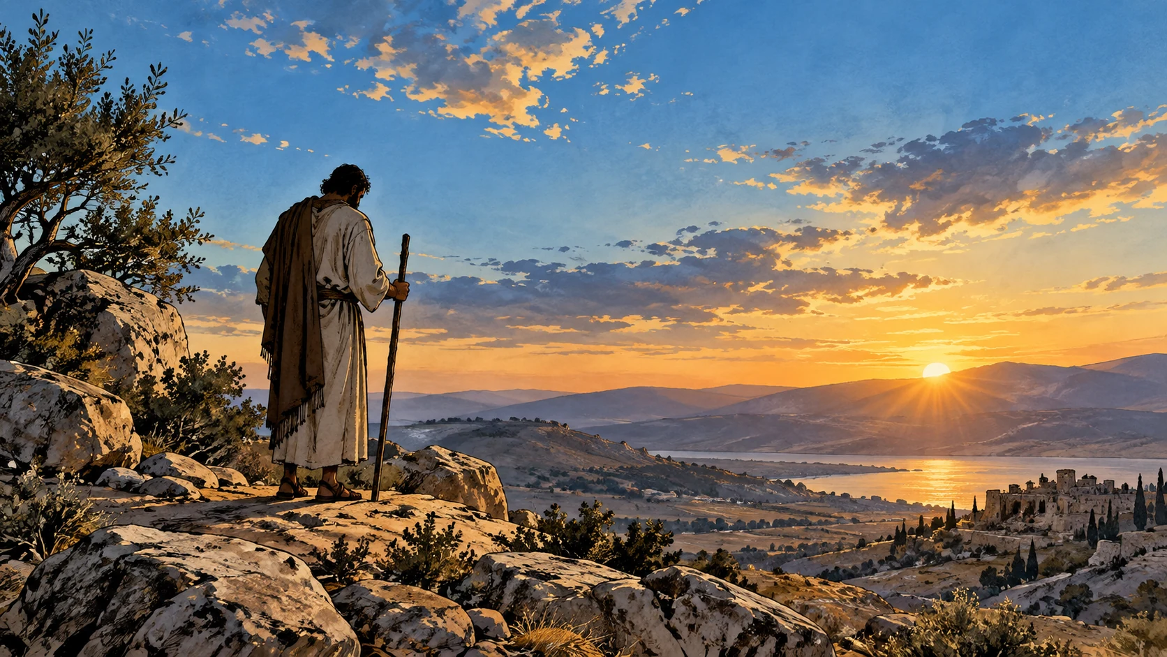 A humble anonymous adult stands beneath the vast dawn sky.