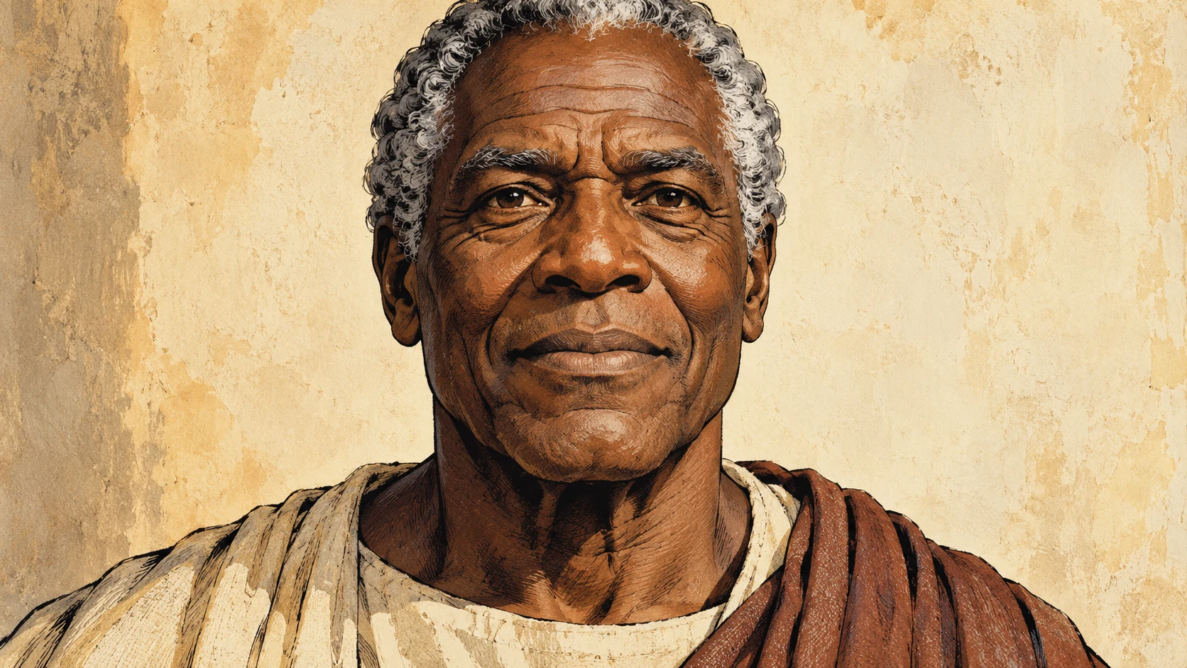 An elderly clean-shaven man looks steadily forward against a pale wall.