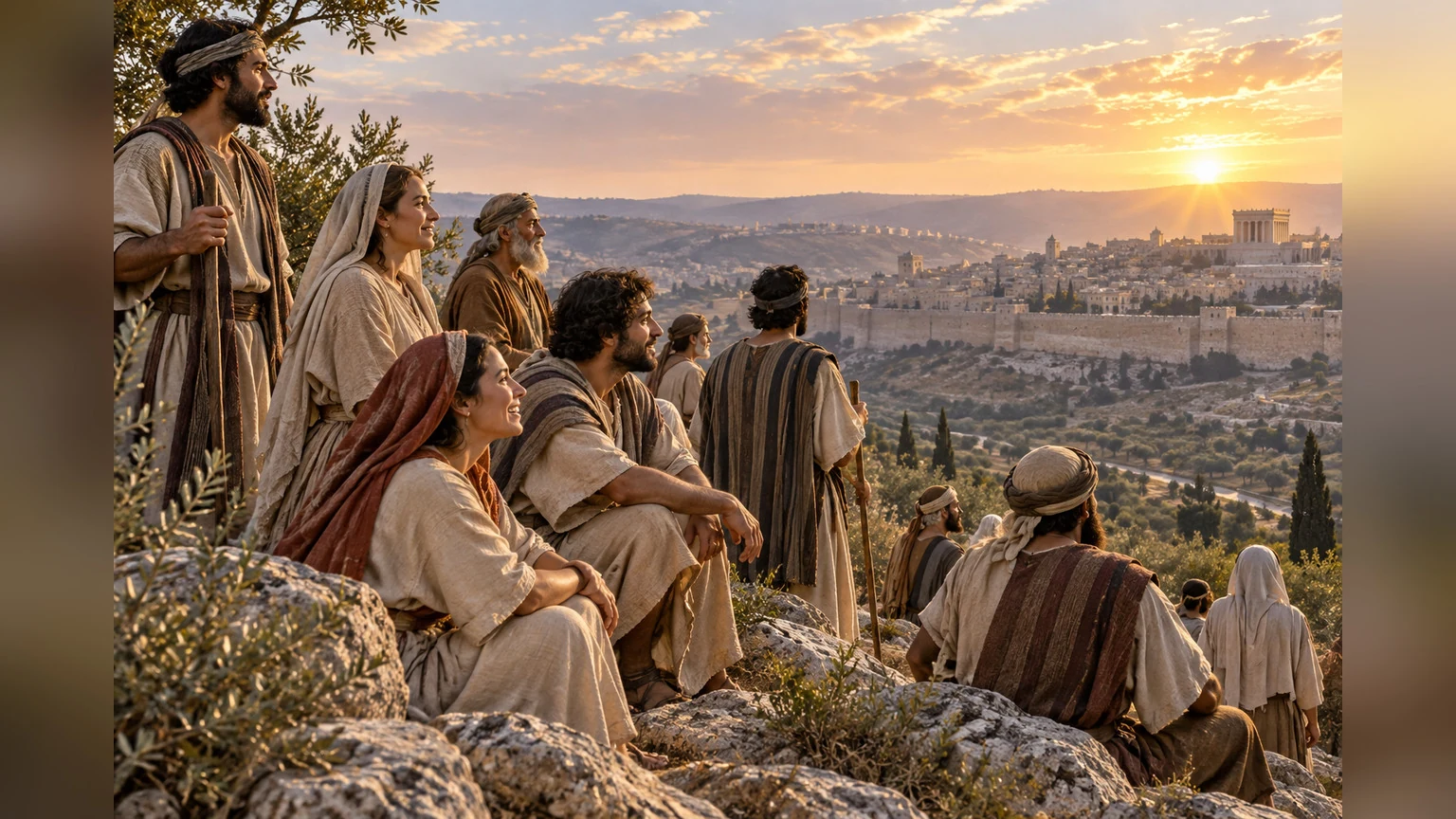 A hopeful gathering looks toward Zion at sunrise
