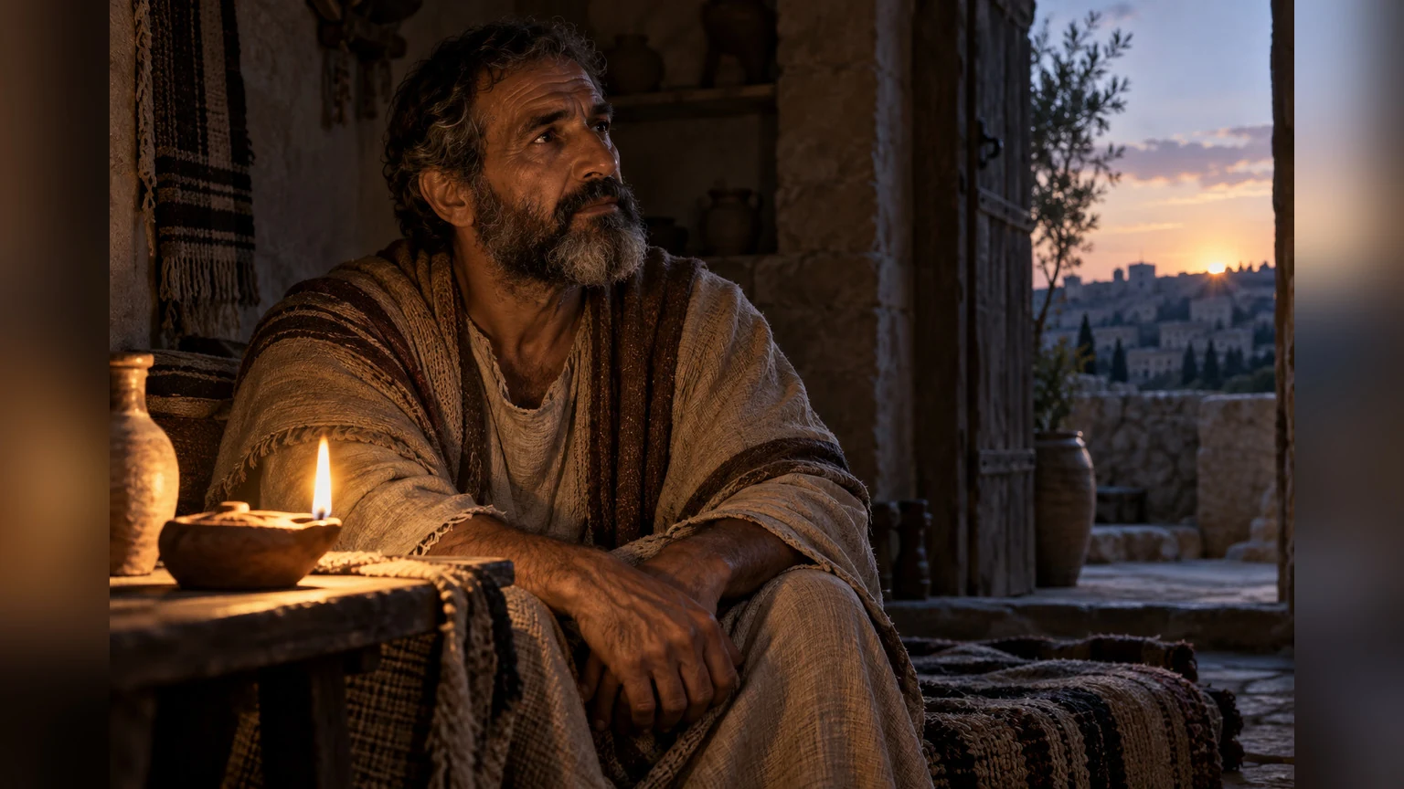 The worshiper keeps vigil beside an oil lamp before dawn