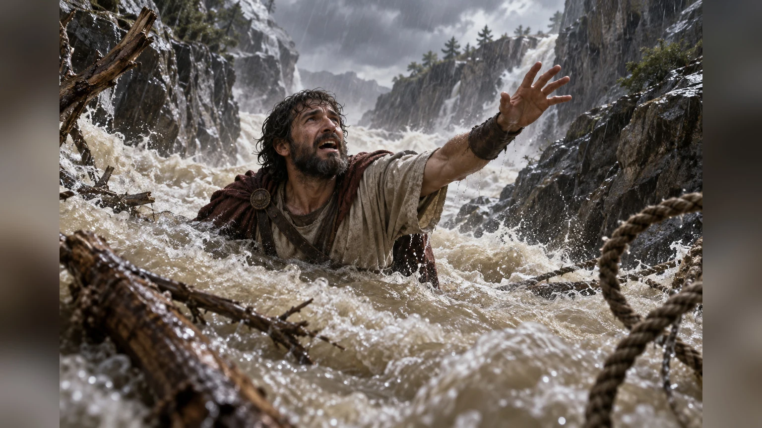 David cries for help amid turbulent floodwater